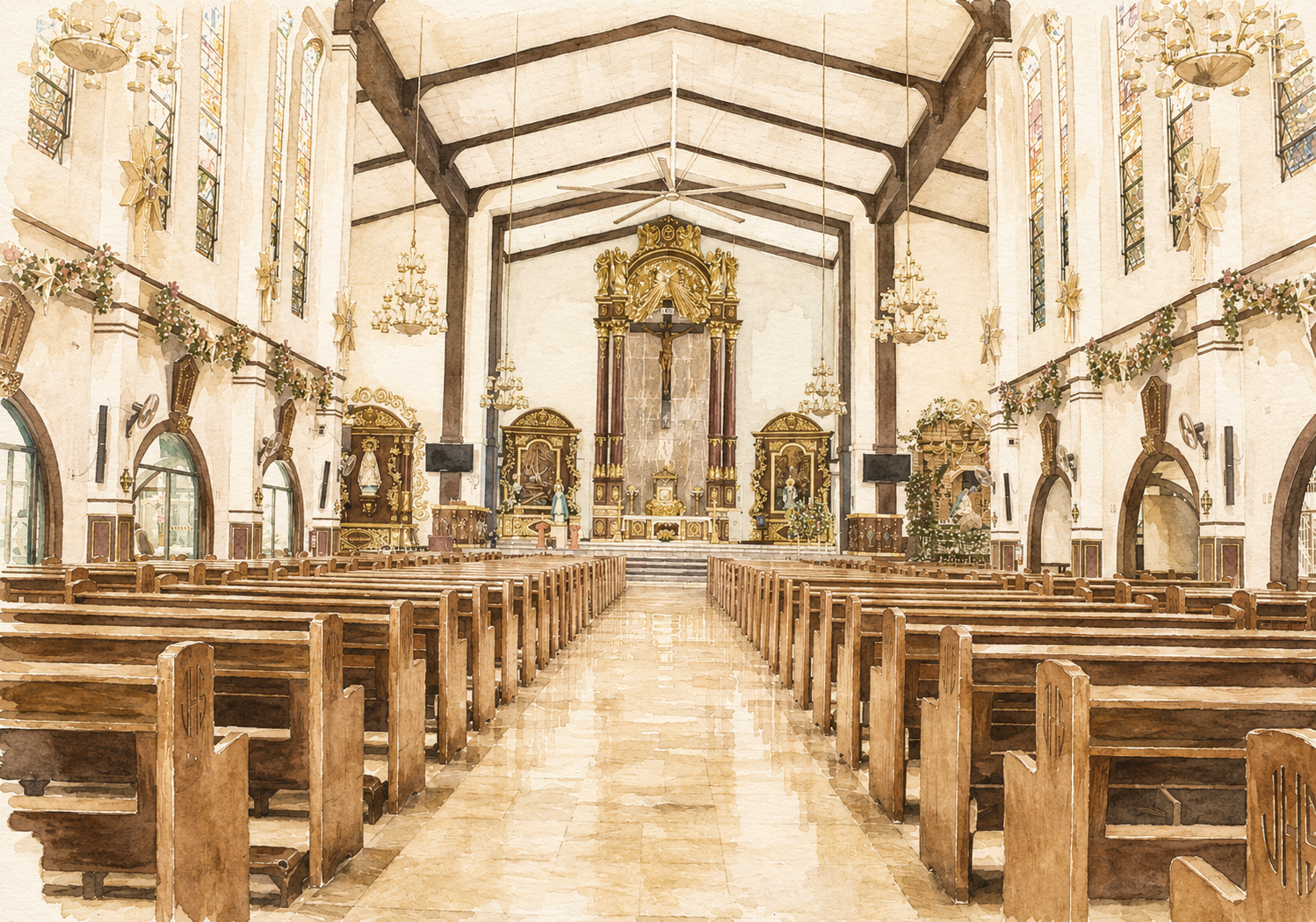 The interior nave and altar of Sta. Clara de Montefalco Church